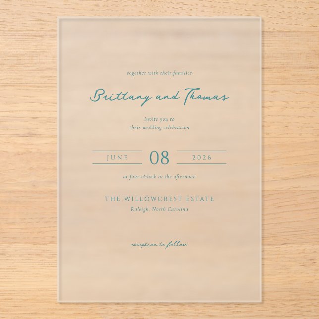 Faire invitation de mariage minimaliste sarcelle (Recto)