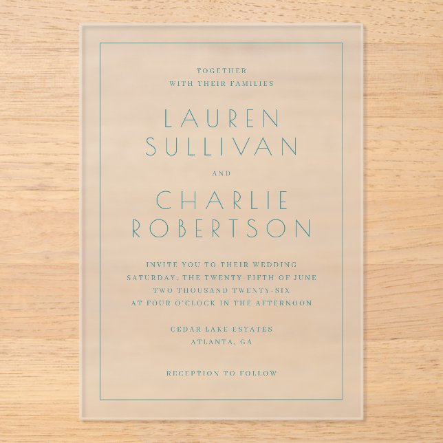 Faire invitation de mariage minimaliste sarcelle (Recto)