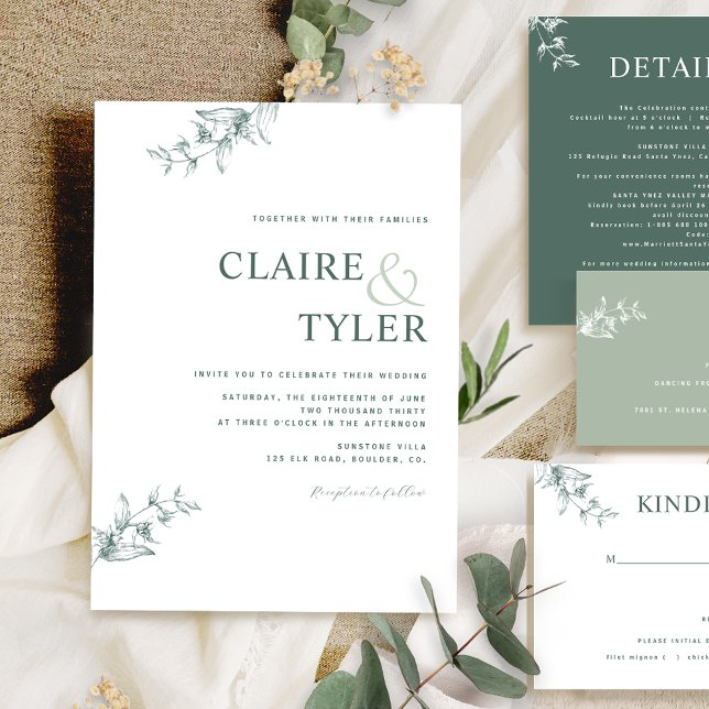 Faire invitation de mariage minimaliste vert moder (Créateur téléchargé)