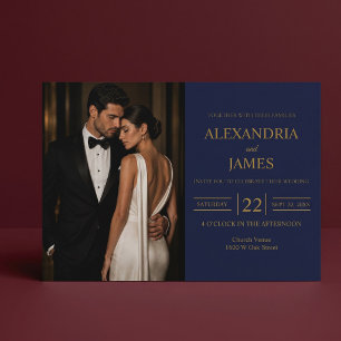 Faire invitation de mariage moderne bleu marine ph