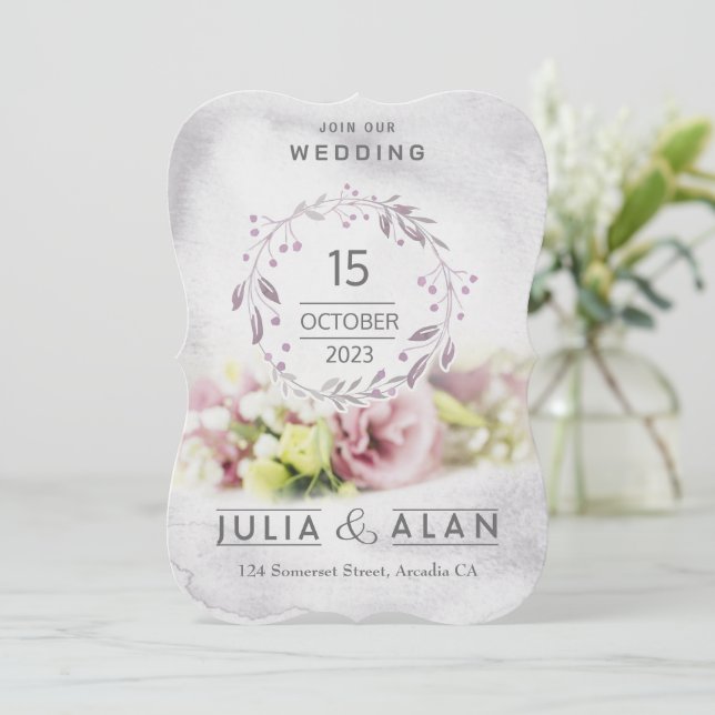Faire Invitation de Mariage Moderne Florale Rose (Debout devant)