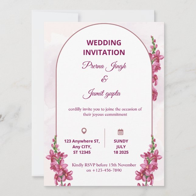Faire invitation de mariage modifiable | Flore mod (Devant)