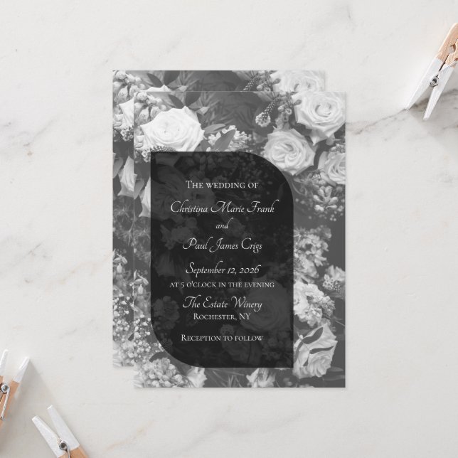 Faire invitation de mariage noir et blanc (Devant/Arrière en situation)