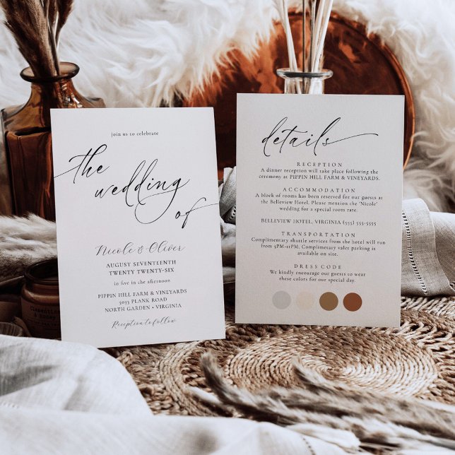 Faire invitation de mariage noir et blanc (Anouk Collection Whimsical Script Wedding Invitation with Details)