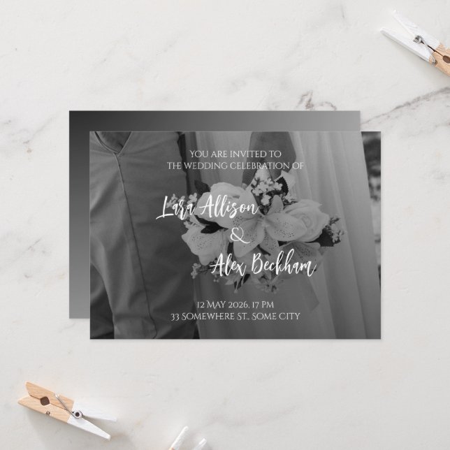 Faire invitation de mariage noir et blanc (Devant/Arrière en situation)