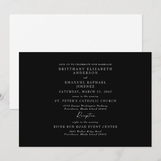 Faire invitation de mariage noir et blanc sans par (Devant / Derrière)