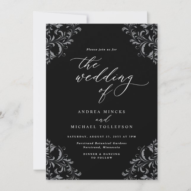Faire invitation de mariage noir et blanc vintage  (Devant)