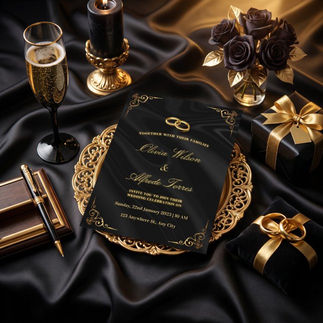 Faire invitation de mariage noir et or (Créateur téléchargé)