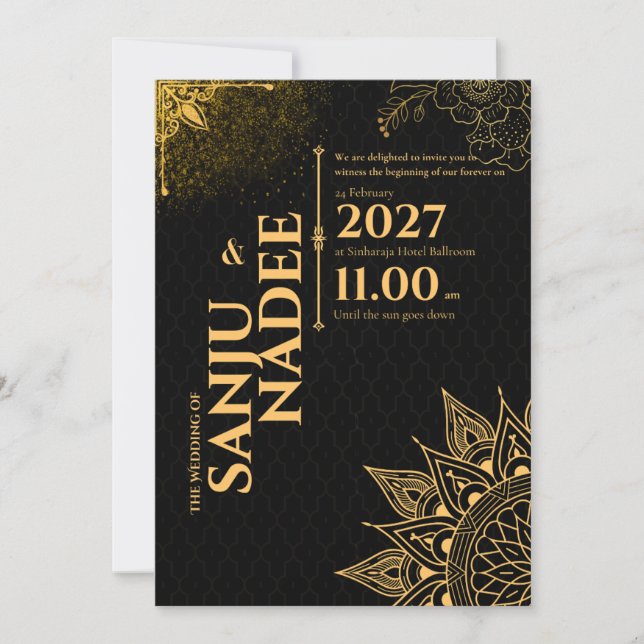 Faire invitation de mariage noir et or (Devant)