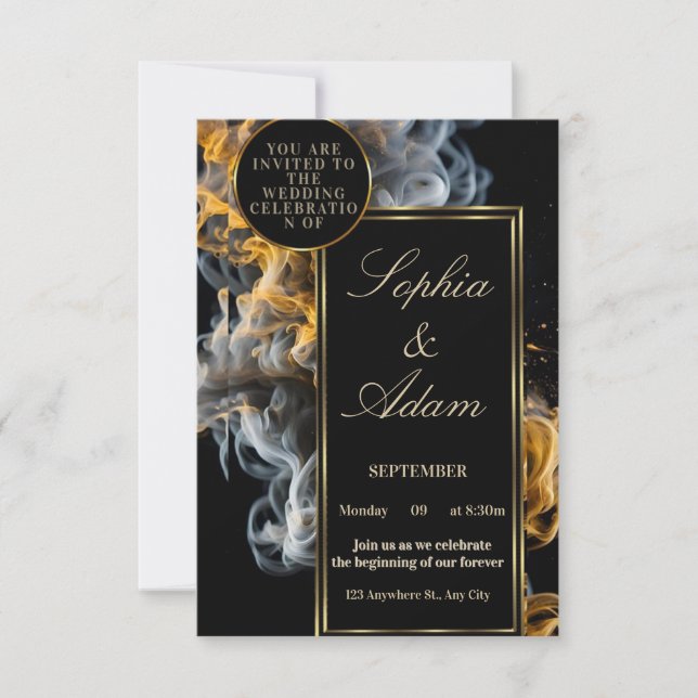 Faire invitation de mariage noir et or (Devant)