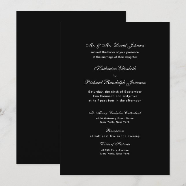 Faire invitation de mariage noir formel (Devant / Derrière)