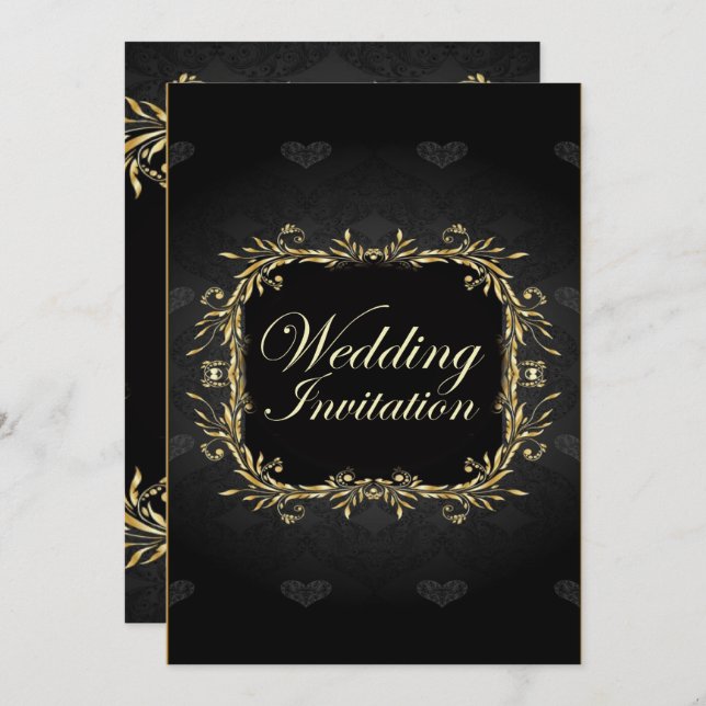 Faire invitation de mariage noire et or élégante e (Devant / Derrière)