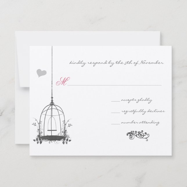 Faire invitation de mariage oiseaux grise cage acc (Devant)