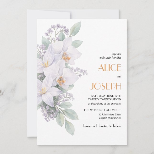 Faire invitation de mariage Orchidée élégante avec (Devant)