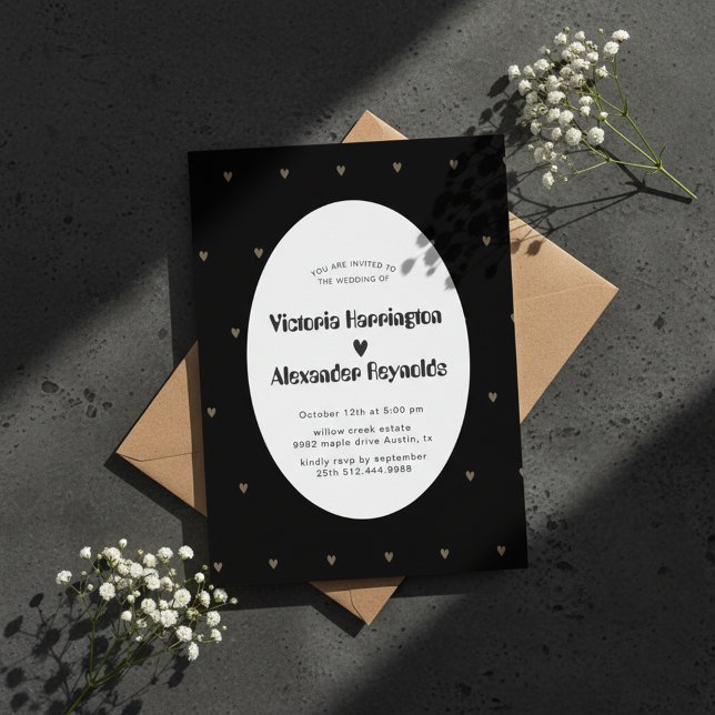 Faire invitation de mariage ovale noir élégant (Créateur téléchargé)