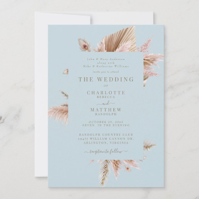 Faire invitation de mariage Pampas Menthe Élégant (Devant)
