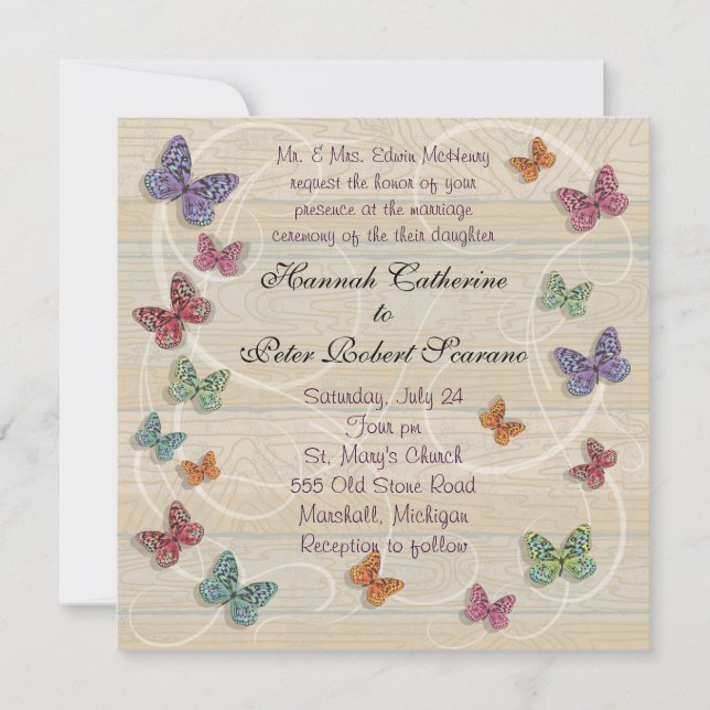 Faire Invitation de Mariage Papillon (Devant)