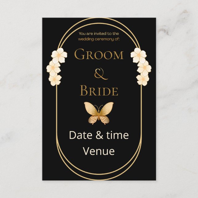 Faire invitation de mariage papillon doré (Devant)