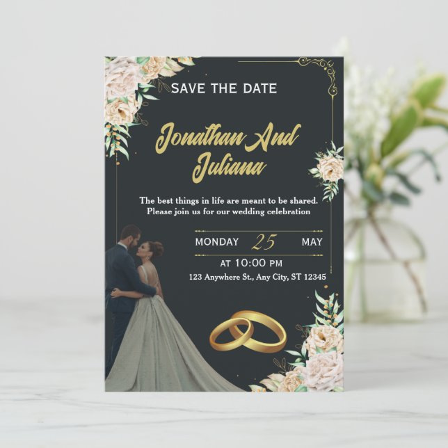 Faire invitation de mariage personnalisée florale  (Debout devant)