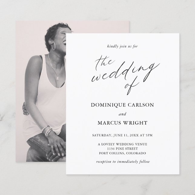 Faire invitation de mariage photo budget calligrap (Devant / Derrière)