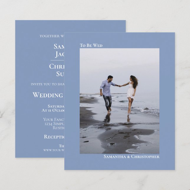 Faire invitation de mariage photo BUDGET simple bl (Devant / Derrière)