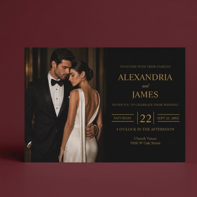 Faire invitation de mariage photo moderne noir (Créateur téléchargé)