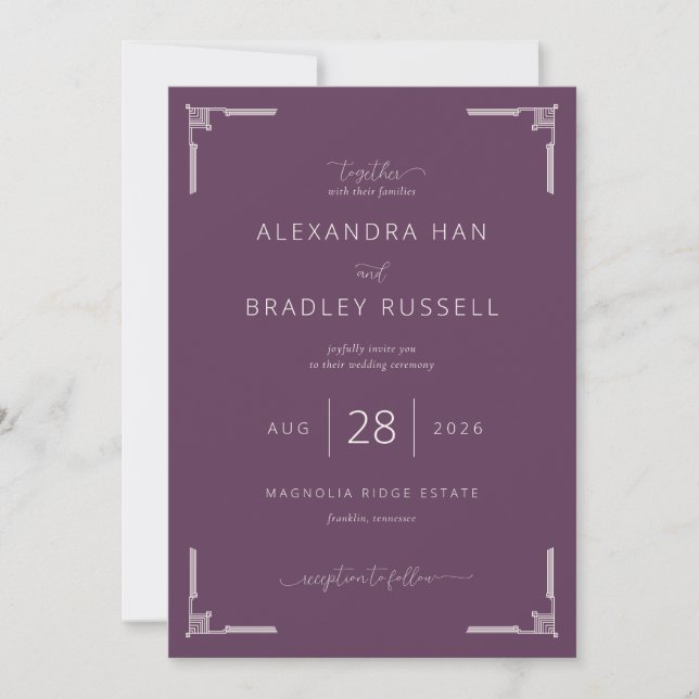 Faire invitation de mariage prune élégant (Devant)