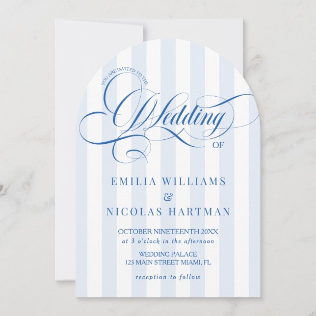 Faire invitation de mariage rayé bleu élégant simp (Devant)