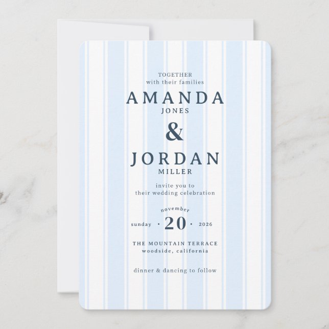 Faire invitation de mariage rayée bleue (Devant)