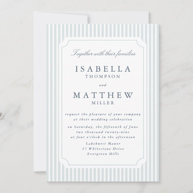 Faire invitation de mariage rayée Cadre classique  (Devant)