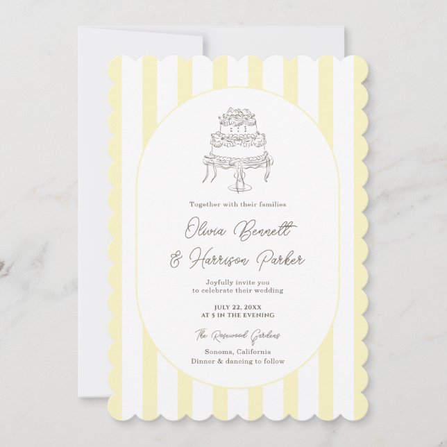 Faire invitation de mariage rayée jaune avec fanta (Devant)