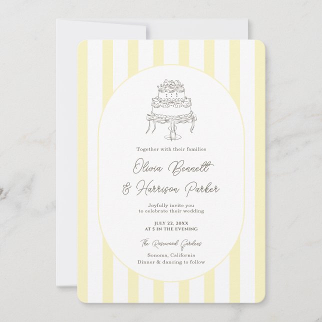 Faire invitation de mariage rayée jaune minimalist (Devant)