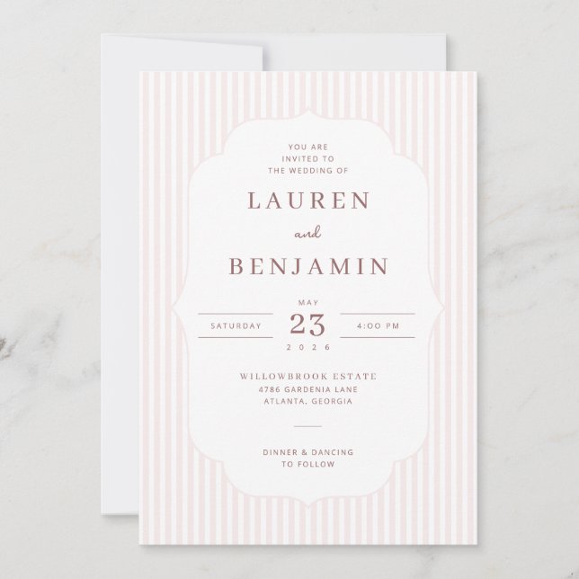 Faire invitation de mariage rayée rose (Devant)