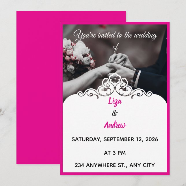 Faire invitation de mariage rose  (Devant / Derrière)