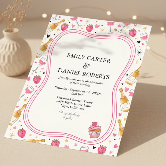 Faire invitation de mariage rose aux fraises (Créateur téléchargé)