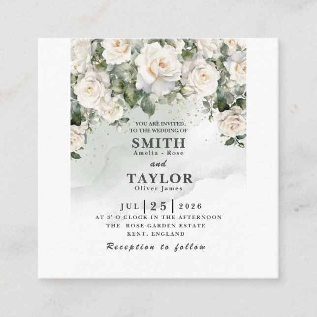 Faire invitation de mariage Rose Blanche Élégante  (Devant)