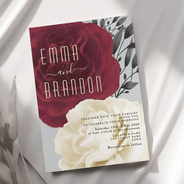 Faire invitation de mariage rose burgundy élégante (Créateur téléchargé)
