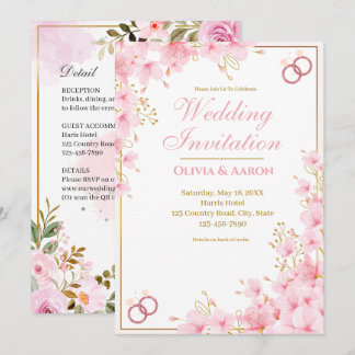 Faire invitation de mariage rose doré Fleur de cer