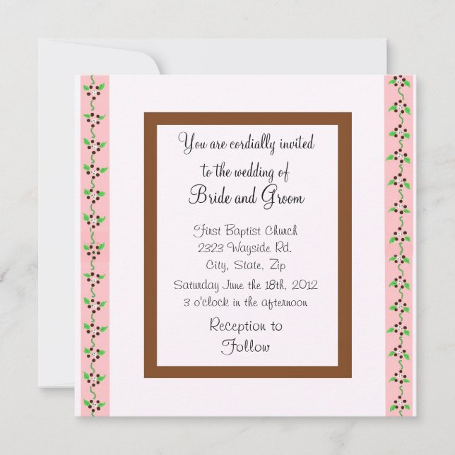 Faire invitation de mariage rose et chocolat (Devant)