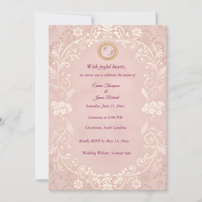 Faire invitation de mariage rose pâle élégante (Devant)