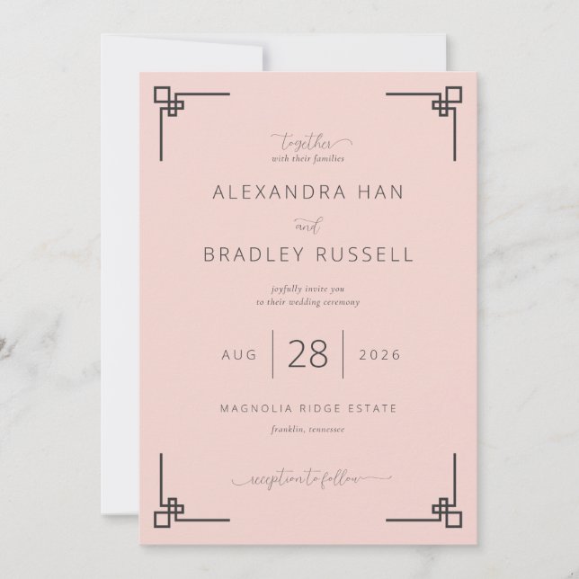 Faire invitation de mariage rose poudré (Devant)