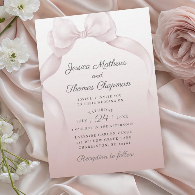 Faire invitation de mariage rose poudré avec nœud (Créateur téléchargé)