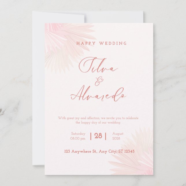 🌸 Faire invitation de mariage rose poudré romanti (Devant)