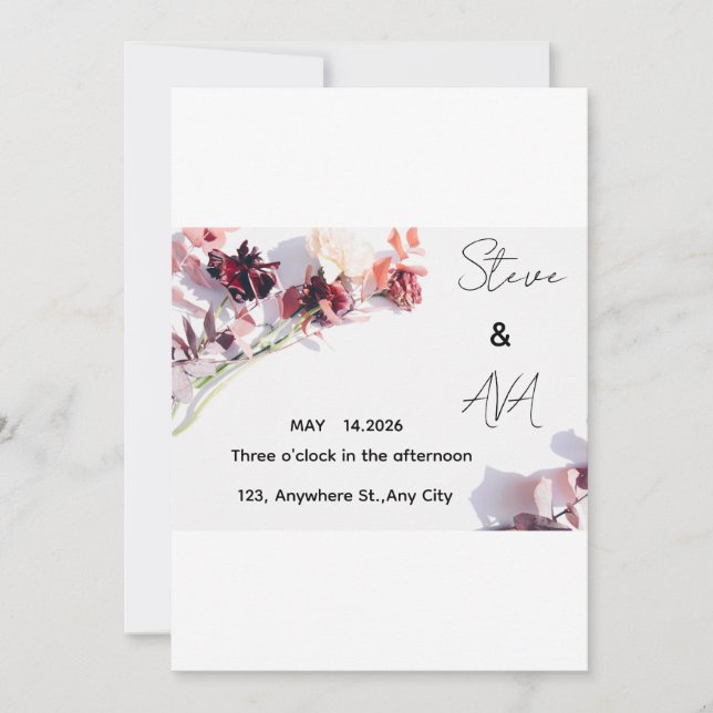Faire invitation de mariage Rose romantique | Élég (Devant)