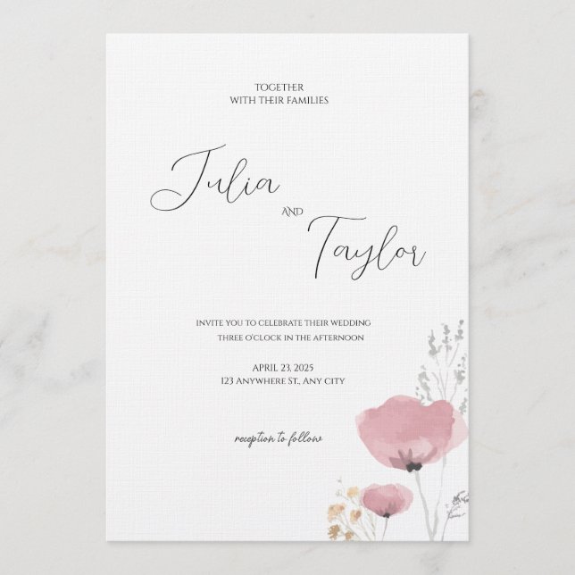 Faire invitation de mariage rose rose tendre (Devant)