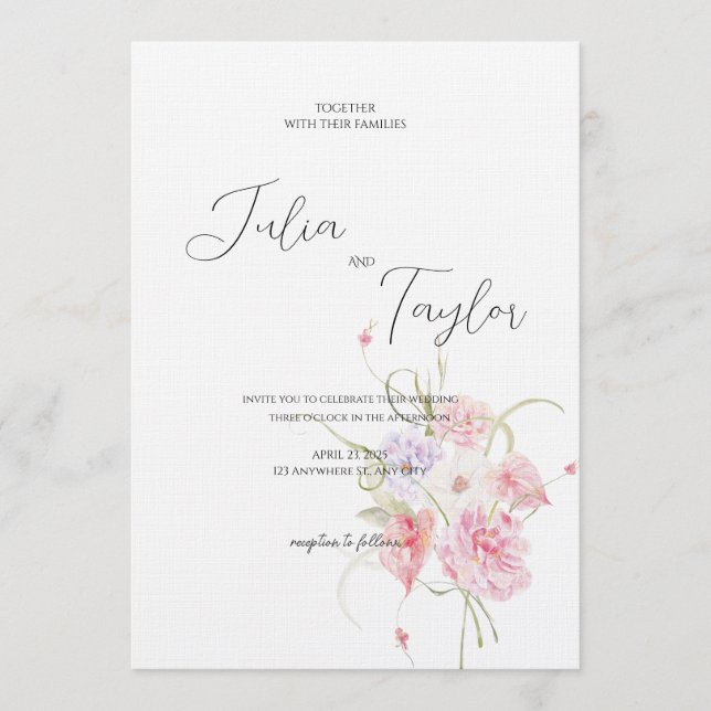 Faire invitation de mariage rose rose tendre (Devant)