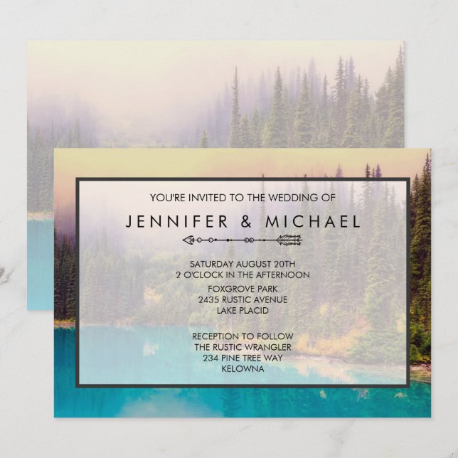 Faire invitation de mariage rustique avec paysage  (Devant / Derrière)