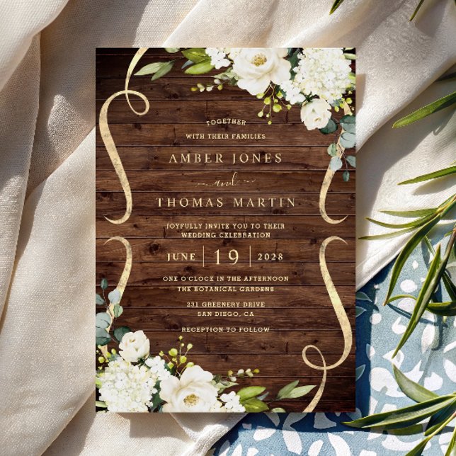 Faire invitation de mariage rustique en bois et fl (Créateur téléchargé)