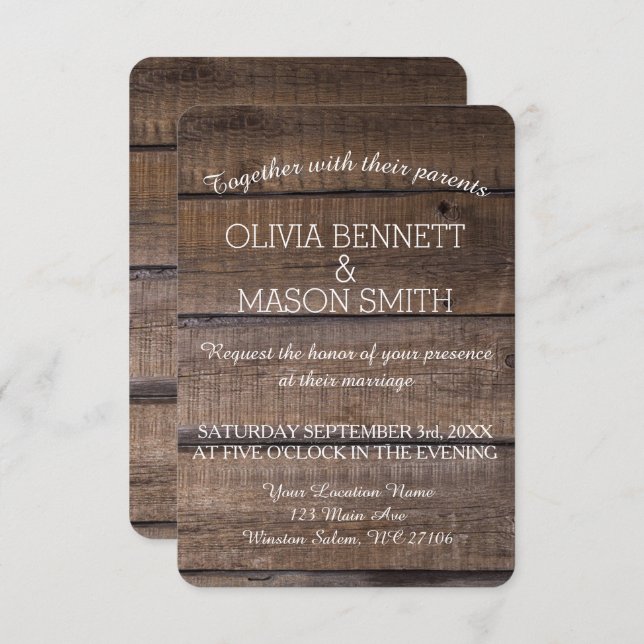 Faire invitation de mariage rustique en palette de (Devant / Derrière)