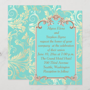 Faire invitation de mariage sarcelle et or